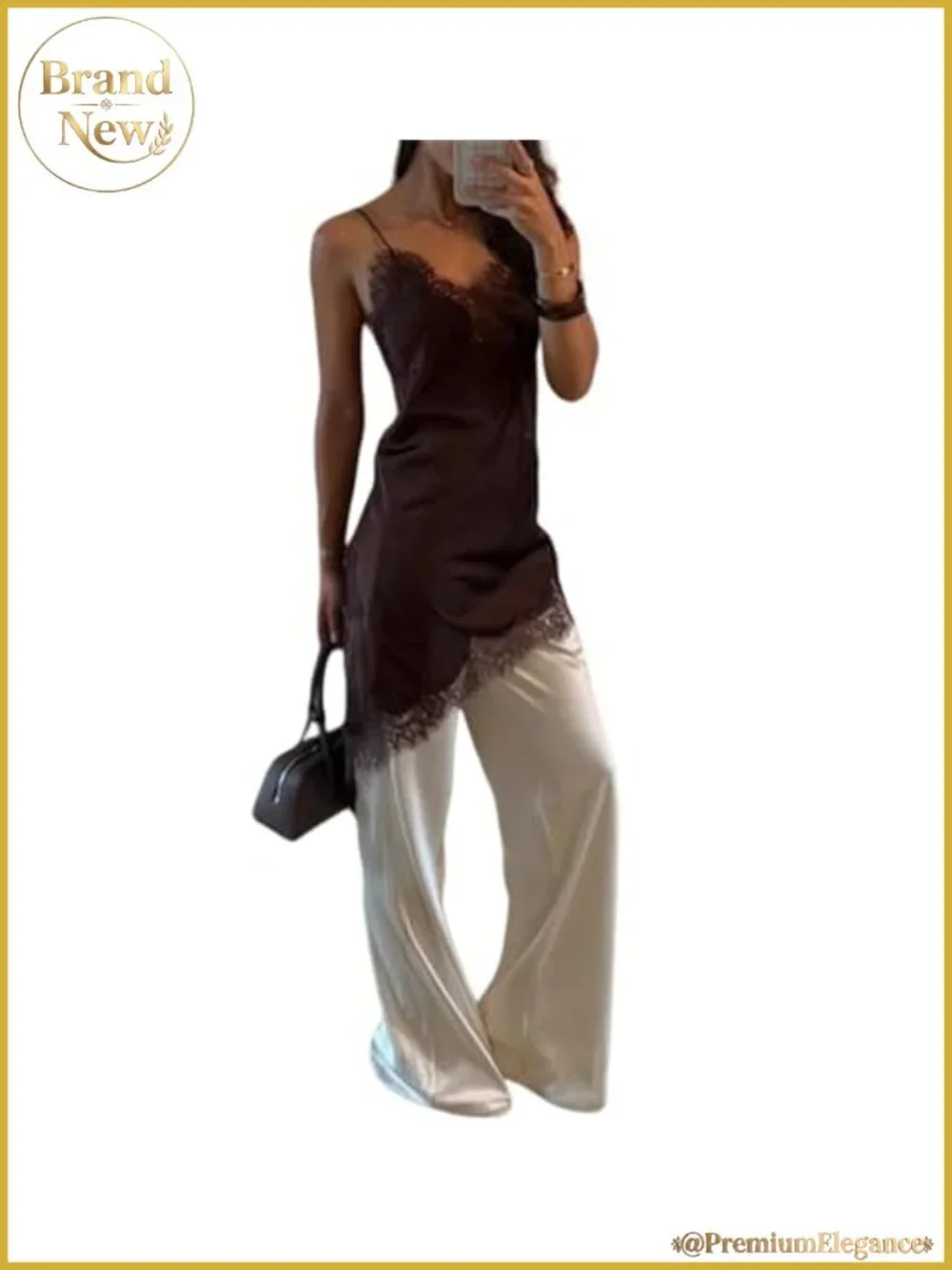 Satin Lace Trim Cami Spaghetti Strap Irregular Hem Silk Slip Dress